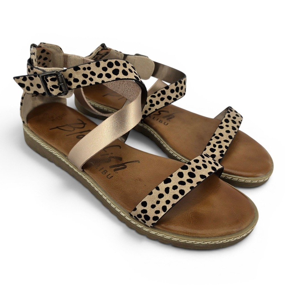 Blowfish Malibu Leopard Vegan Sandals Women's 10 Ankle Strap Comfort Casual